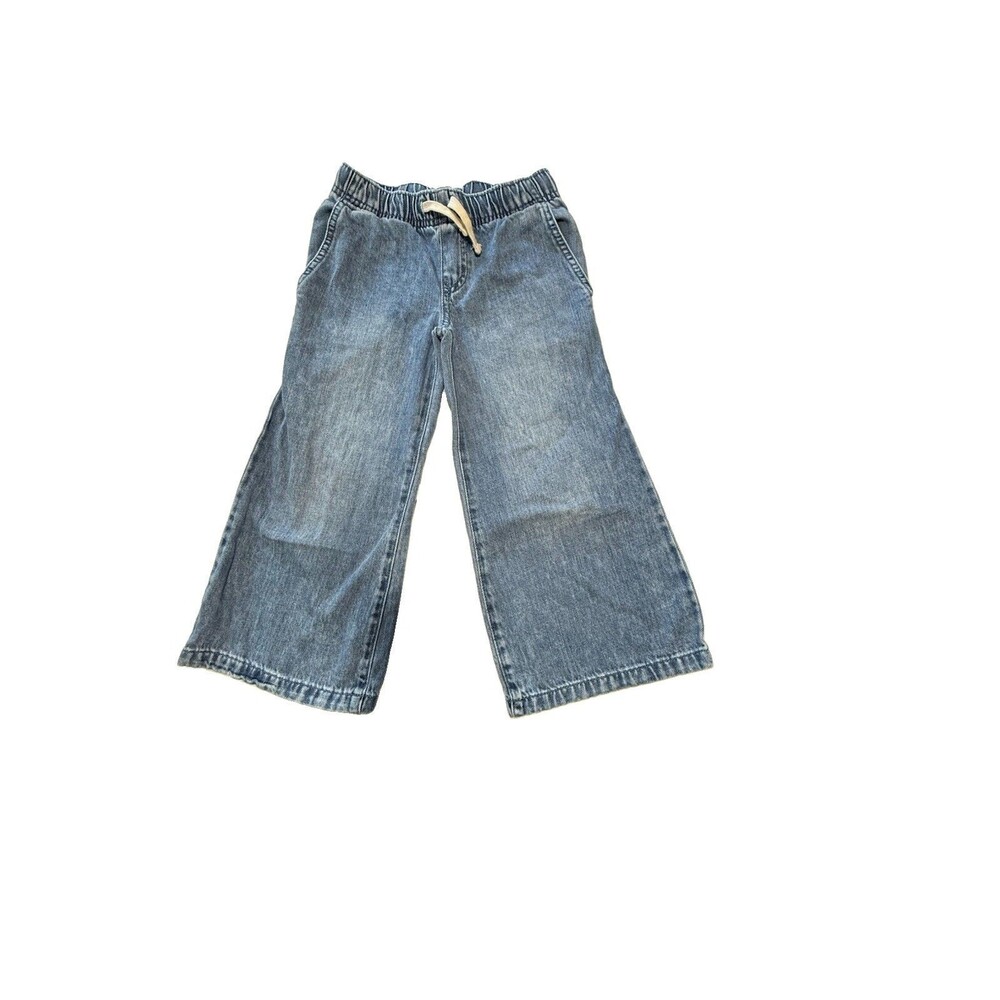 NWOT Cat & Jack Girls XS 4/5 Wide Leg Denim Jeans Blue Elastic Waist